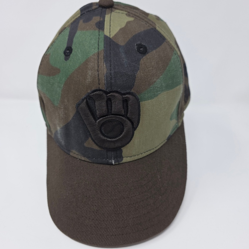 New Era Milwaukee Brewers Hat 7 1/4 Camo MLB Baseball Cap Cotton Wool Fitted Hat